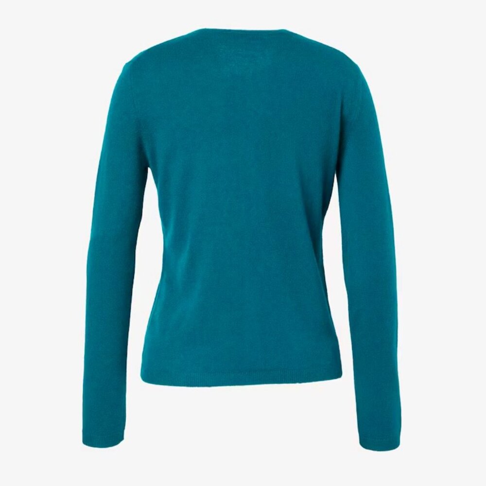 Pure Collection Cashmere Button Cardigan Sweater Crew Neck Teal Sz 8/10 - Picture 2 of 8